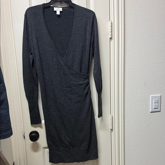 LOFT Dresses & Skirts - LOFT Charcoal Long Sleeve Wrap Dress